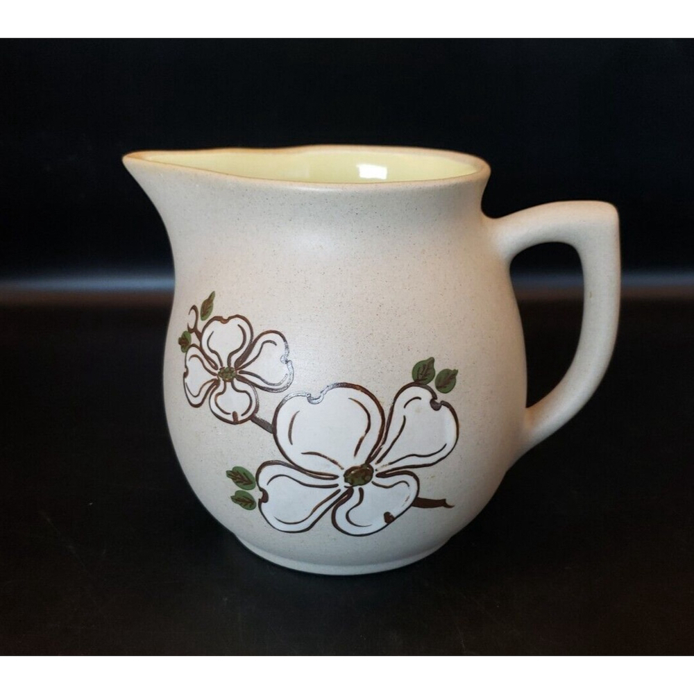 Pigeon Forge Art Pottery Pitcher Dogwood 5-1/4" Tall Tennessee Yellow Inside